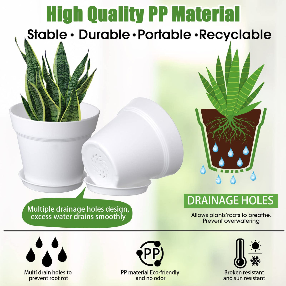 Mumufy 54 Pack 4 Inch Plant Pots Bulk Small Planter with Drainage Hole and Saucer Small Plastic Pots for Flowers Succulent Cactus and All House Indoor(White)