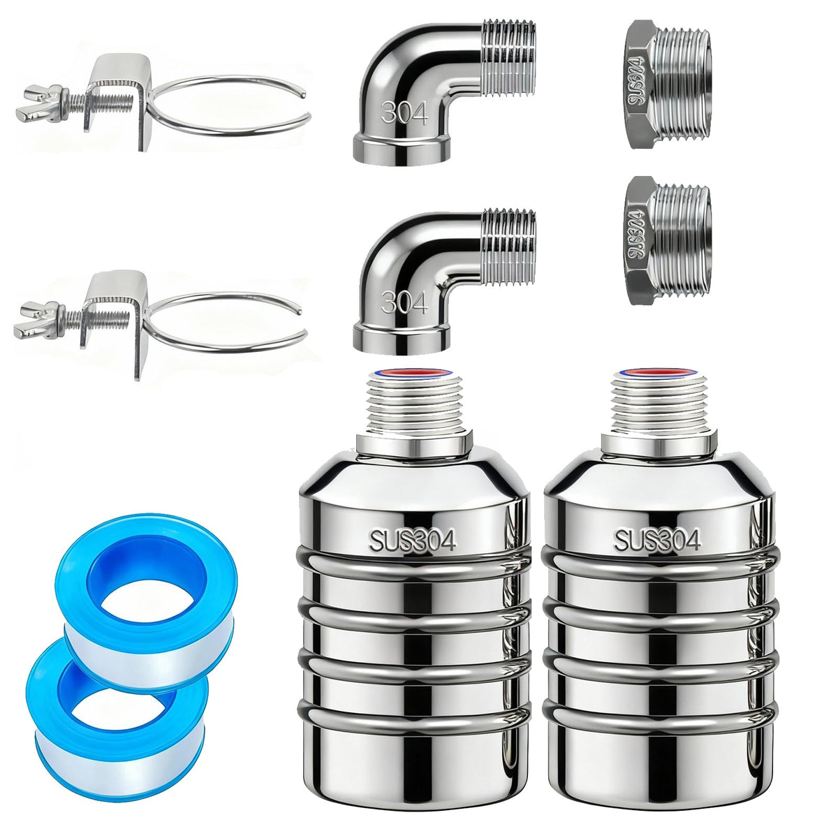 2-Pack NPT 1/2" Float Valve, Leak-Proof 304 Stainless Steel Automatic Water Level Control Float Valve with 1/2" 3/4" Premium 304 SS Connections for Water Trough Fish Tank Pool Livestock