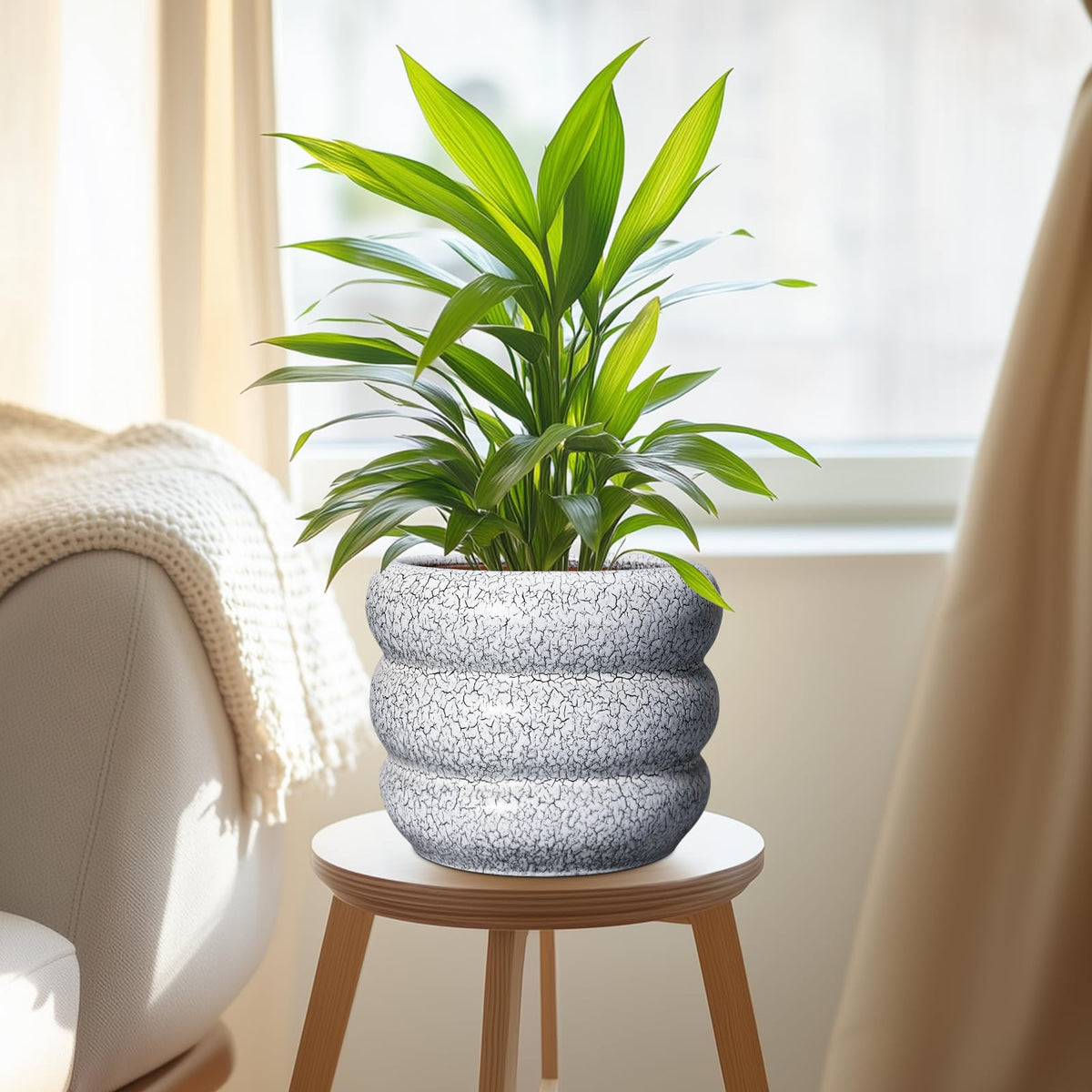 SQOWL Ceramic Pots for Plants - 8 Inch Plant Pot with Drainage Hole, Round Planter for Indoor Plants, Ceramic Flower Pots Outdoor, Modern Planter, Room Decor, Gifts for Plant Lover, Black and White