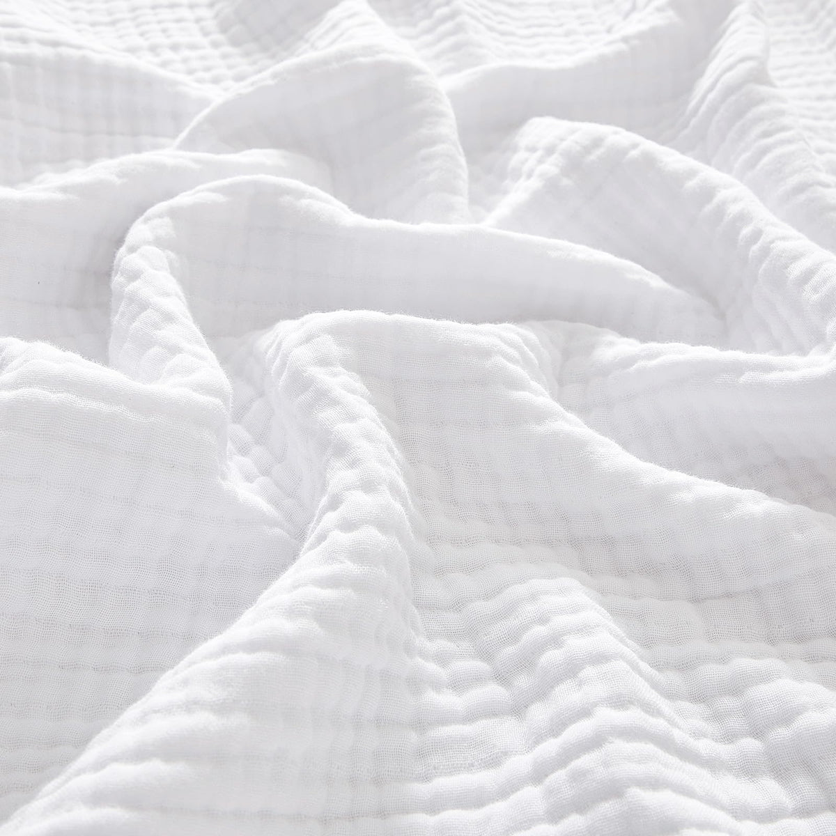 PHF 100% Cotton Muslin Throw Blanket 50" x 60", 4-Layer Lightweight Gauze Throw, Breathable Cloud-Soft Minimalist Blanket for Bed, Couch, Camping & Baby, White, Ideal Gift