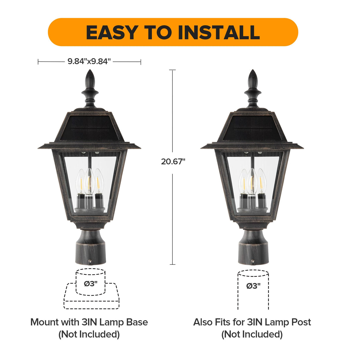 LUTEC Outdoor Solar Lamp Post Light, Dusk to Dawn, 300LM, Waterproof, Brown, Model 6936704213