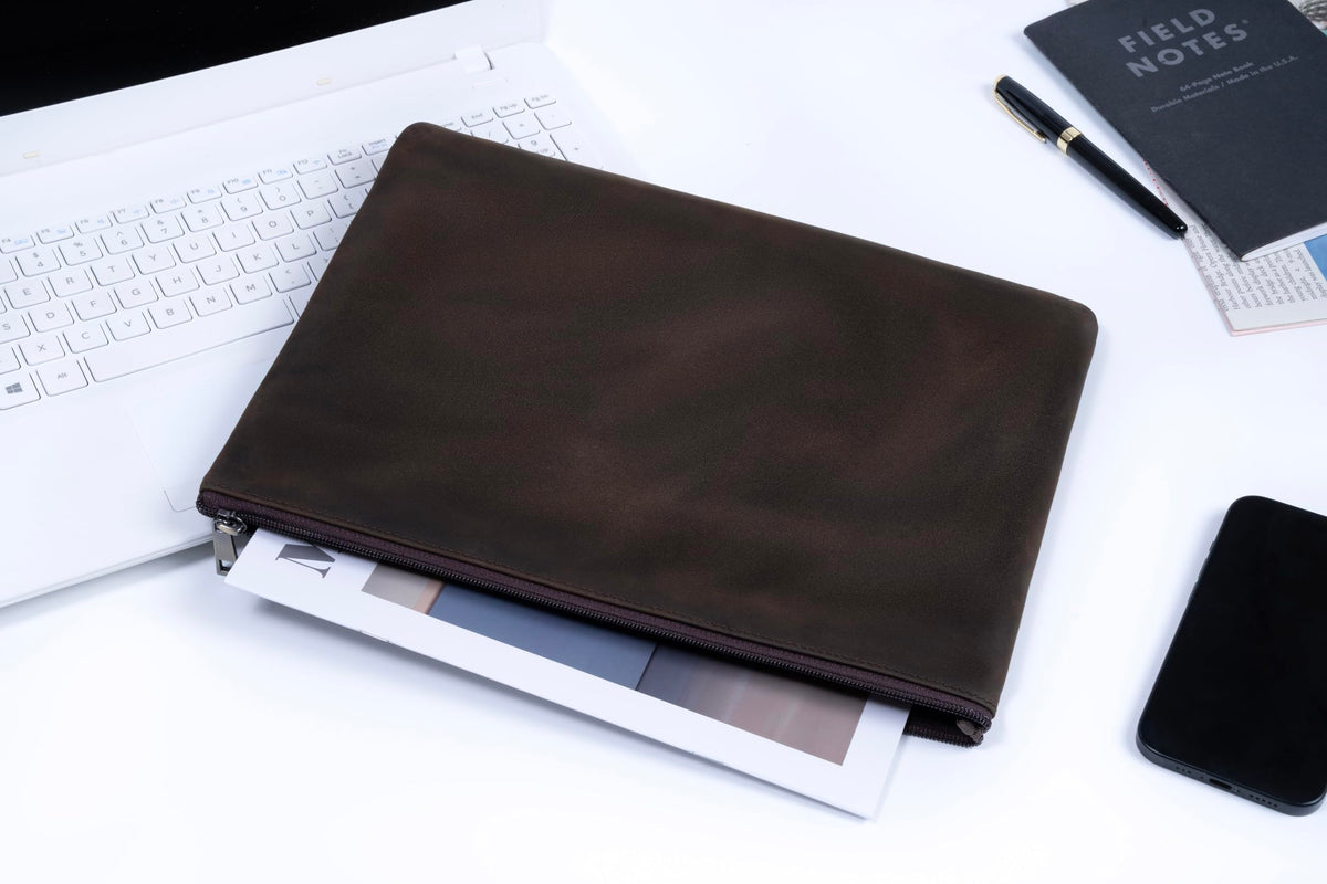 GZRHKJ Genuine Leather A4 File Folder for Document, Leather File Folder Organizer Document Holder for Men&Women, Waterproof Portfolio Envelope Folder Case