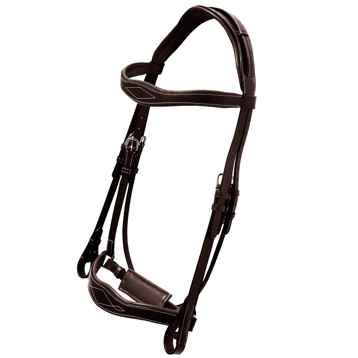 Exion Dressage Bridle with Anatomic Mono Crownpiece, Crank Noseband, Browband and Hand Stopper Reins for Horses