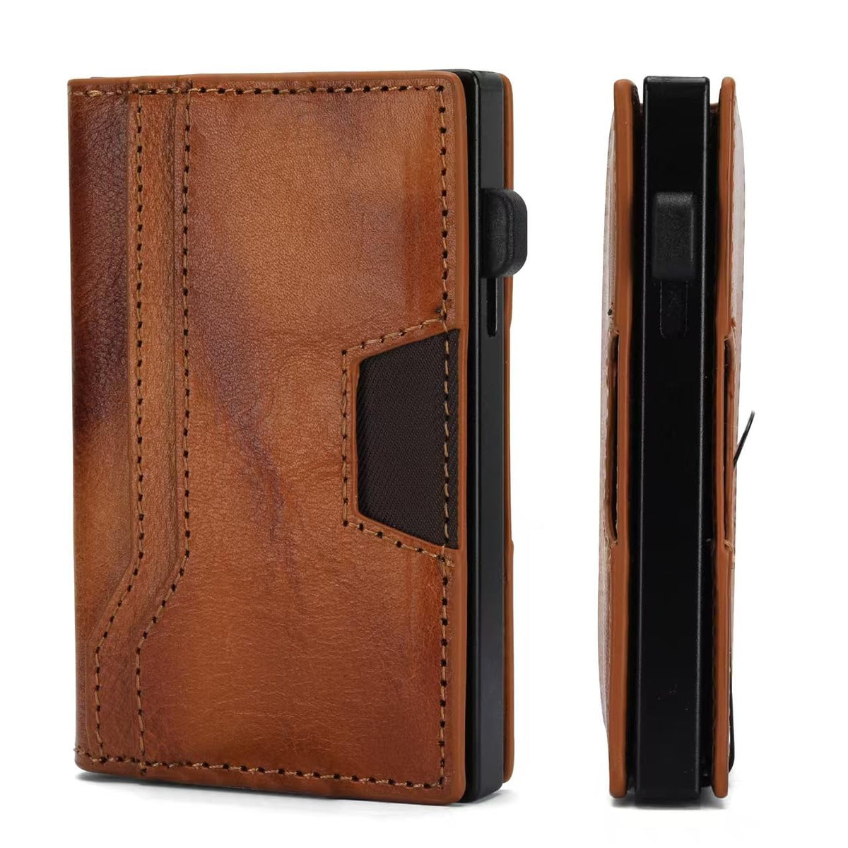 RFID Blocking Wallet for Men, Aluminum Pop Up Credit Card Holder with Money Clip,Holds 10+ Cards Slim Leather Minimalist Front Pocket Wallet, Gifts for Men