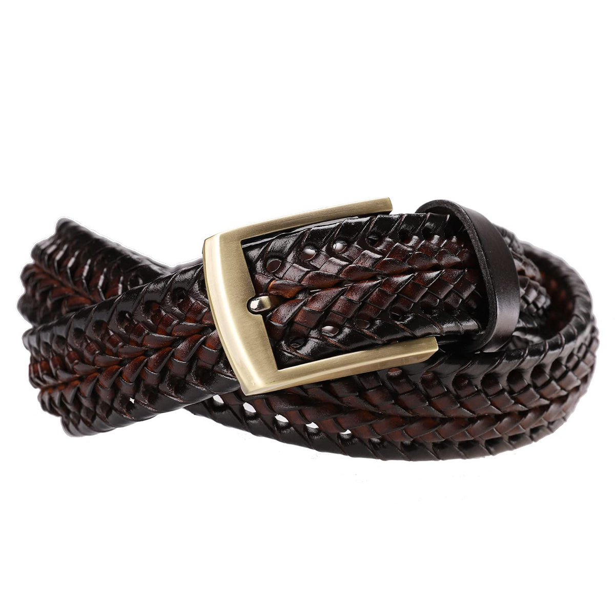 Tanpie Men's Braided Belt Leather Woven Fashion Strap for Jeans Brown Large
