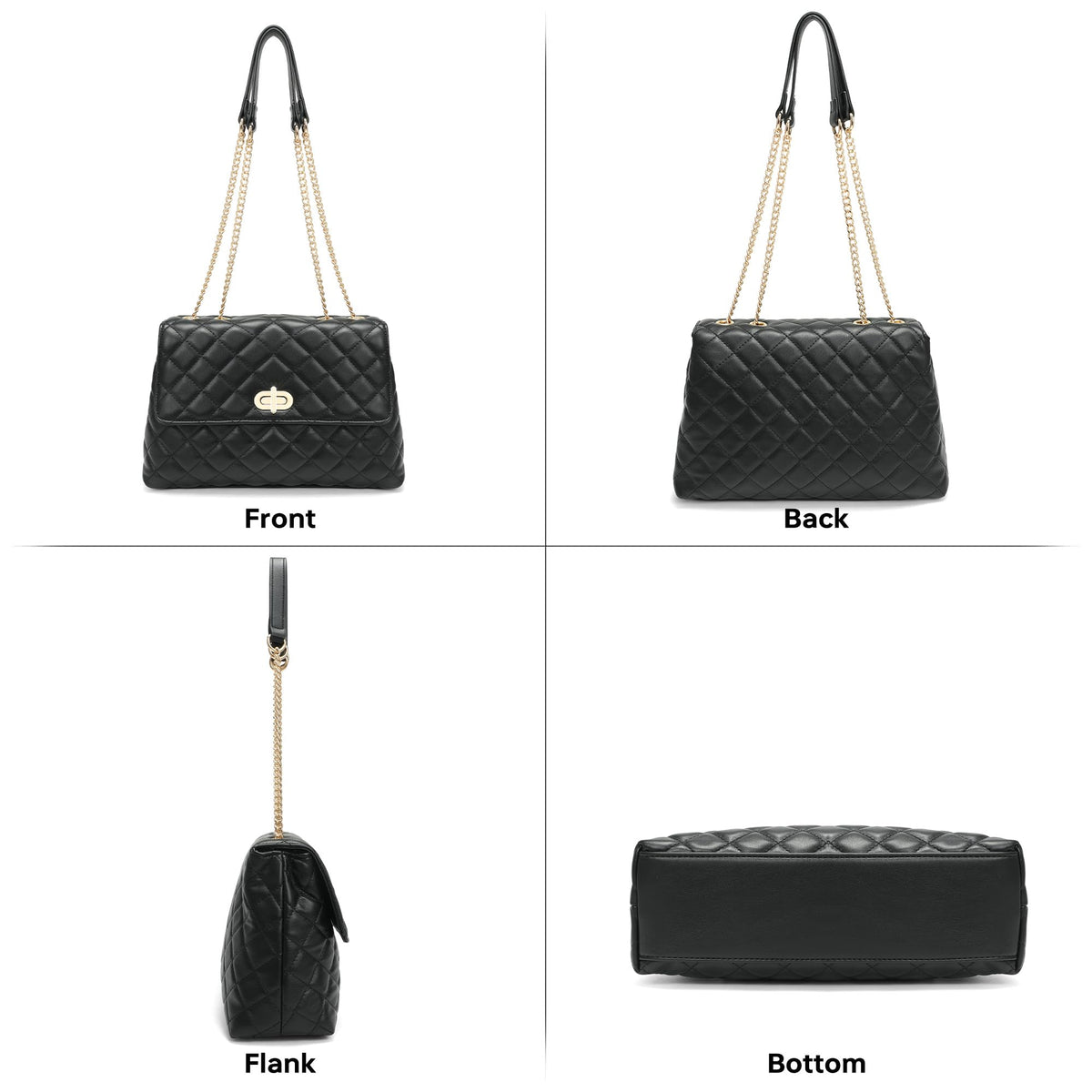 Goinsound Quilted Purse for Women Medium Flap Shoulder Bag with Gold Hardware Chain Black