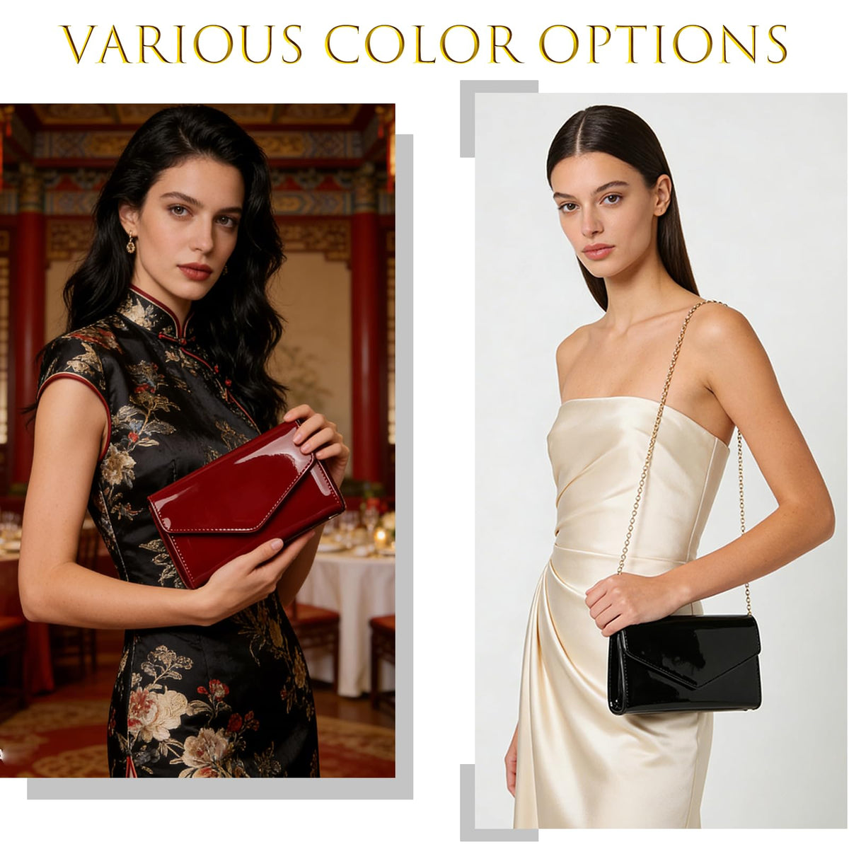 YAPAIOU Leather Envelope Evening Bag for Women Patent PU Clutch Purse for Formal Wedding Party Cocktail Prom Burgundy