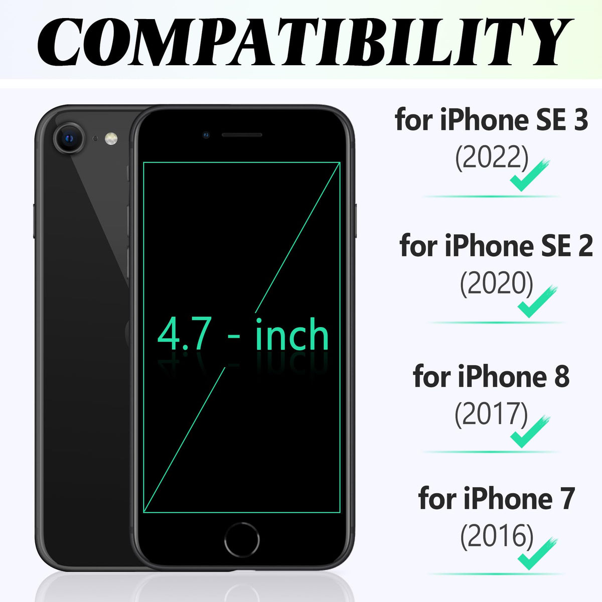 TUCCH Case Wallet for iPhone SE 2022/ iPhone 7/8/iPhone SE 2020, PU Leather 3 Card Slots Stand Magnetic Flip Folio Cover TPU Shockproof Inner Shell, Black