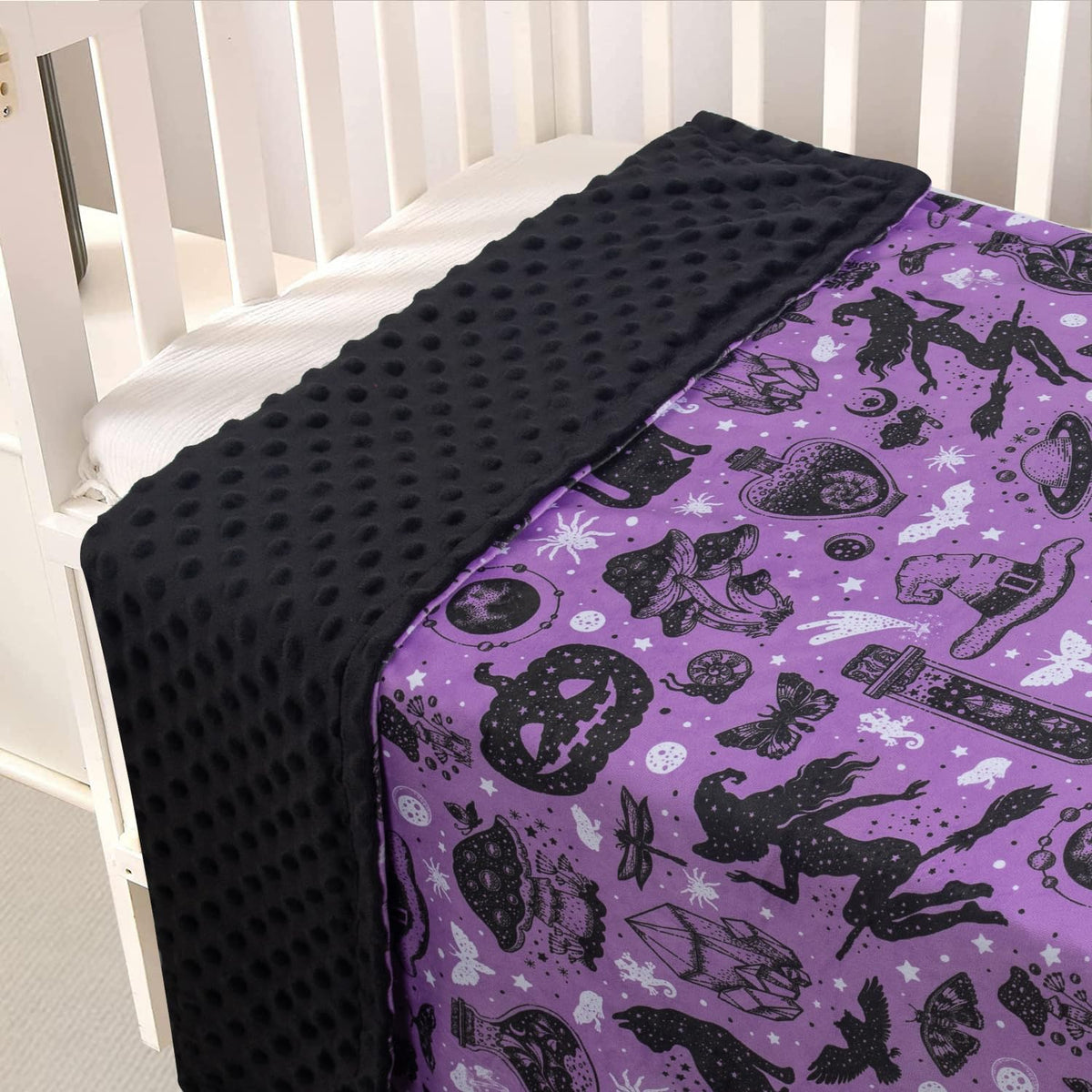 Donsonny Baby Blanket for Boys Girls Soft Minky with Double Layer Dotted Backing, Halloween Printed 30 x 40 Inch Receiving Blanket (Halloween Witch)
