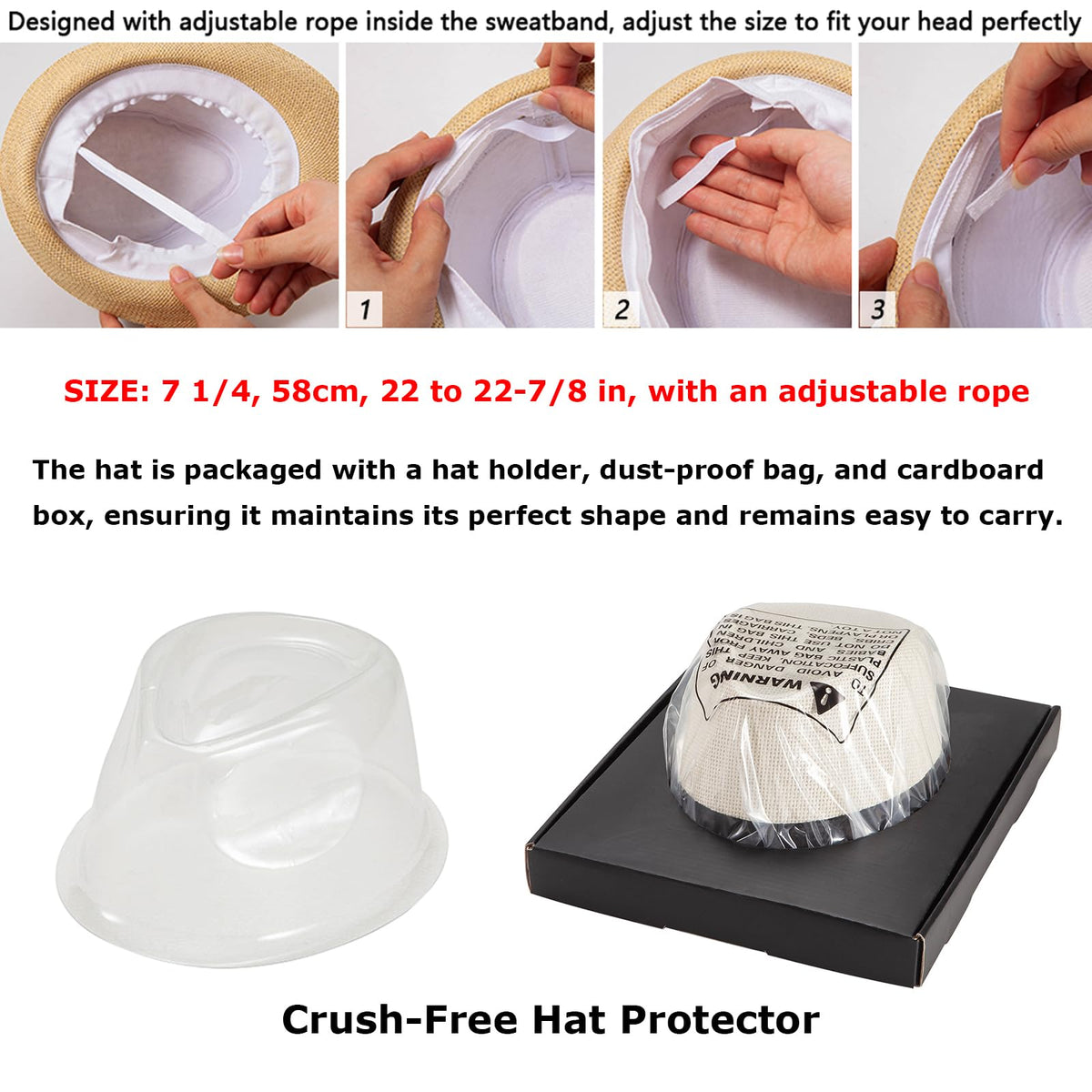 Straw Hat for Women Men - Summer Khaki Fedora Hat with Band Sun Hat for Travel