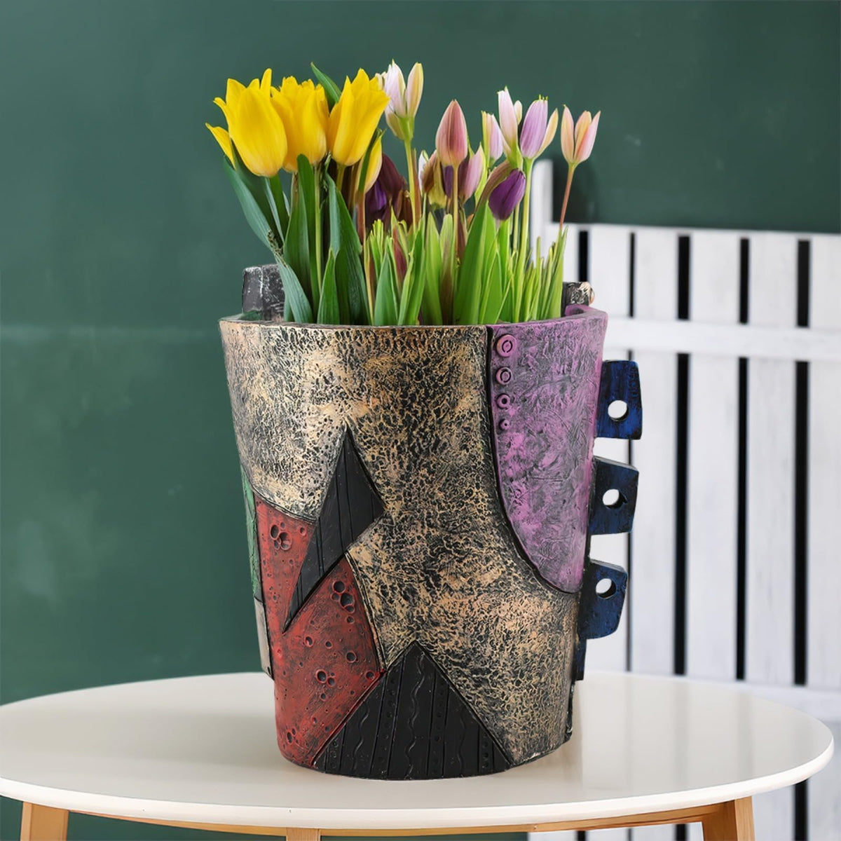 TOZLU Picasso Brutalist Beauty Face Flower Pot - Head Planter with Colorful Face Art - Resin & Flower (Stare Flower Pot)