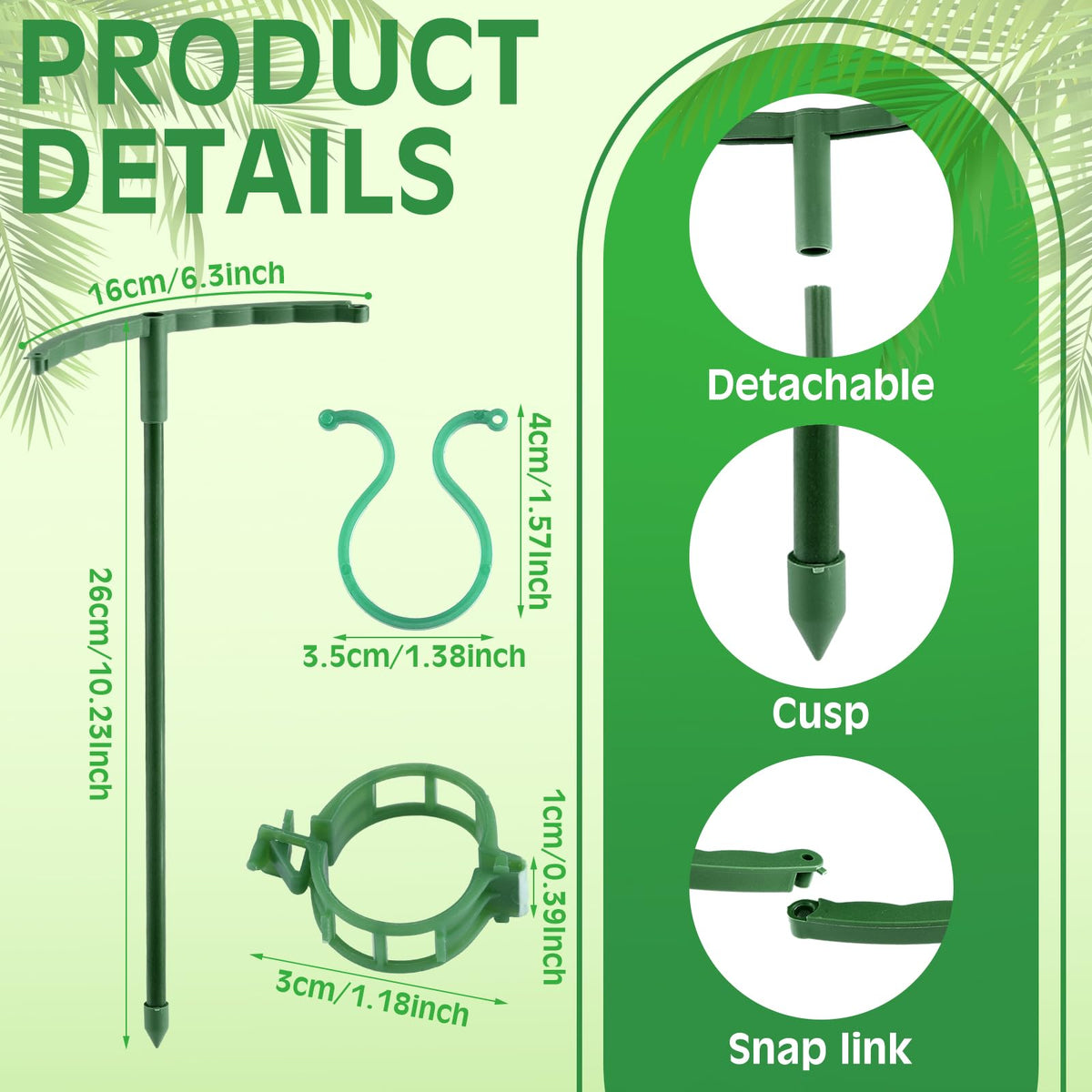 Ferrochef 48 Pcs Plant Support Stakes Half Round Plant Stake for Indoor Plants Stackable 3 Tier Garden Flower Support with Vine Clip and Gourd Shaped Clip for Tomato Monstera Peony Climbing Vegetable