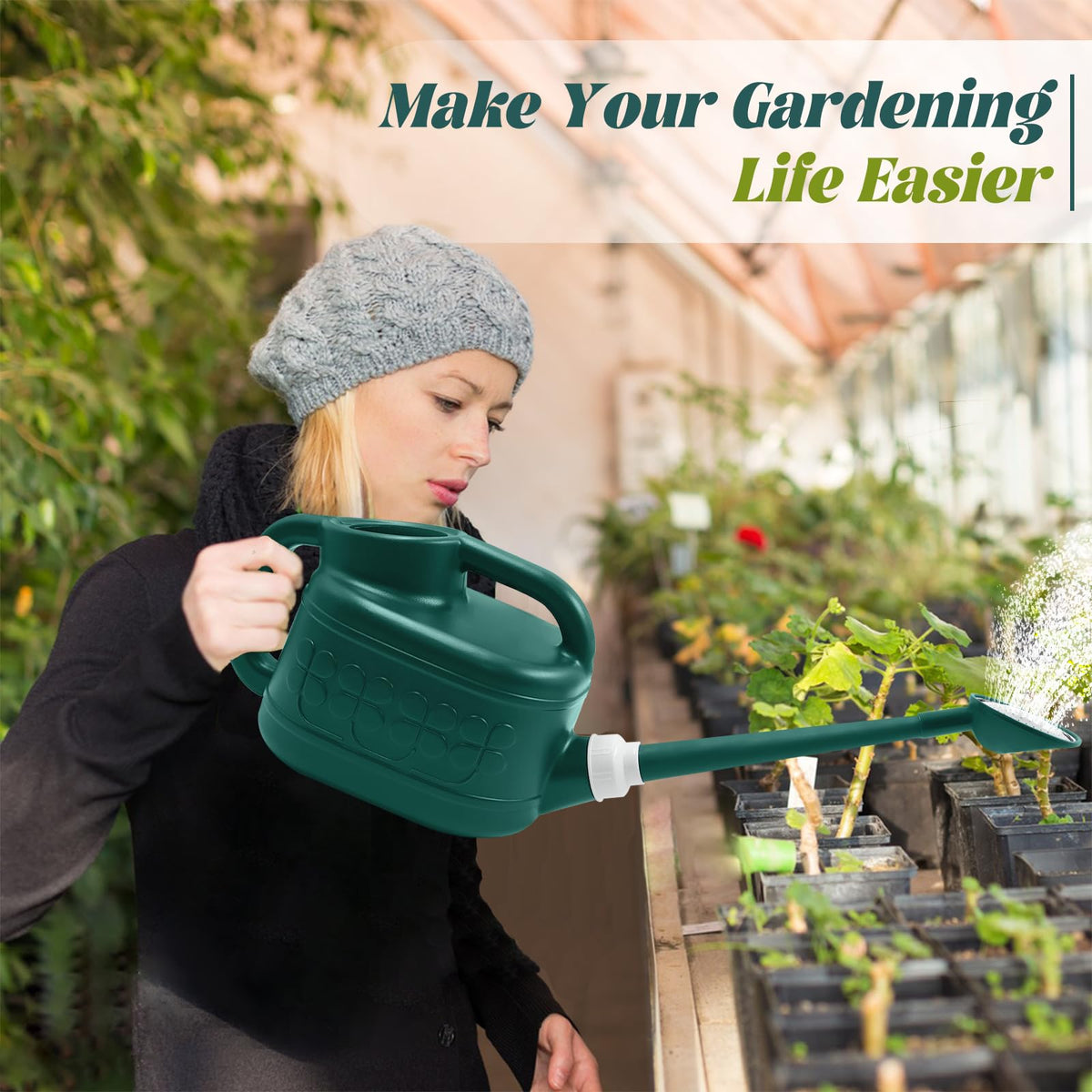 1 Gallon Watering Can, Garden Watering Can Outdoor, Plant Water Can with Removable Long Spout and Stainless Steel Sprinkler Head, Plastic Indoor Watering Cans for Gardening Flower Plants