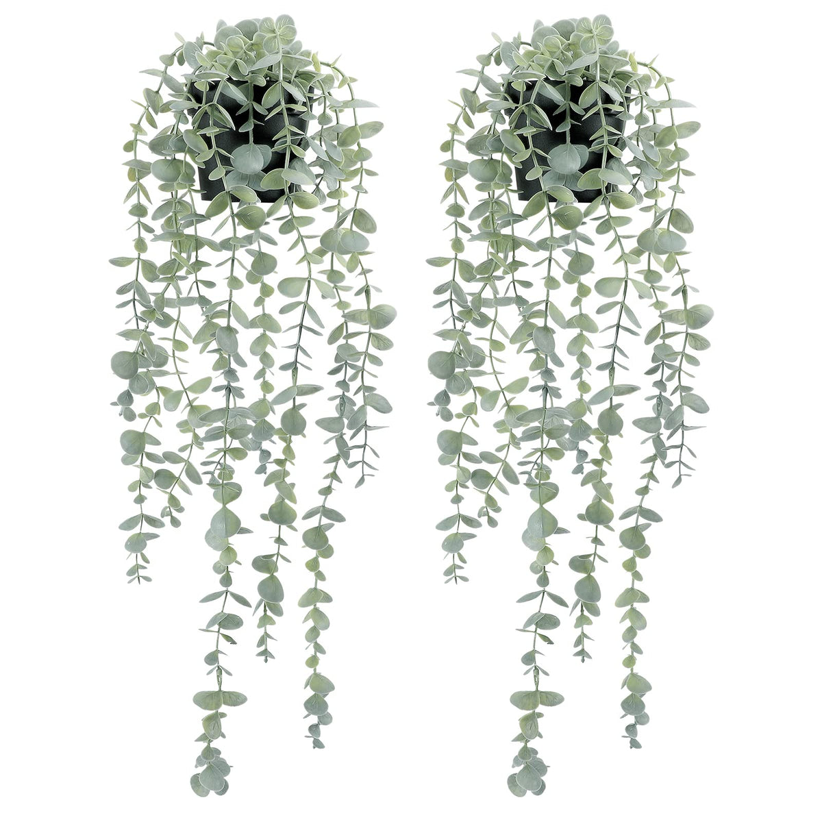 COCOBOO 2 Pcs Artificial Eucalyptus Plants Shelf Hanging Fake Plant in Pot for Wall Bedroom Home Patio Indoor Outdoor Decor