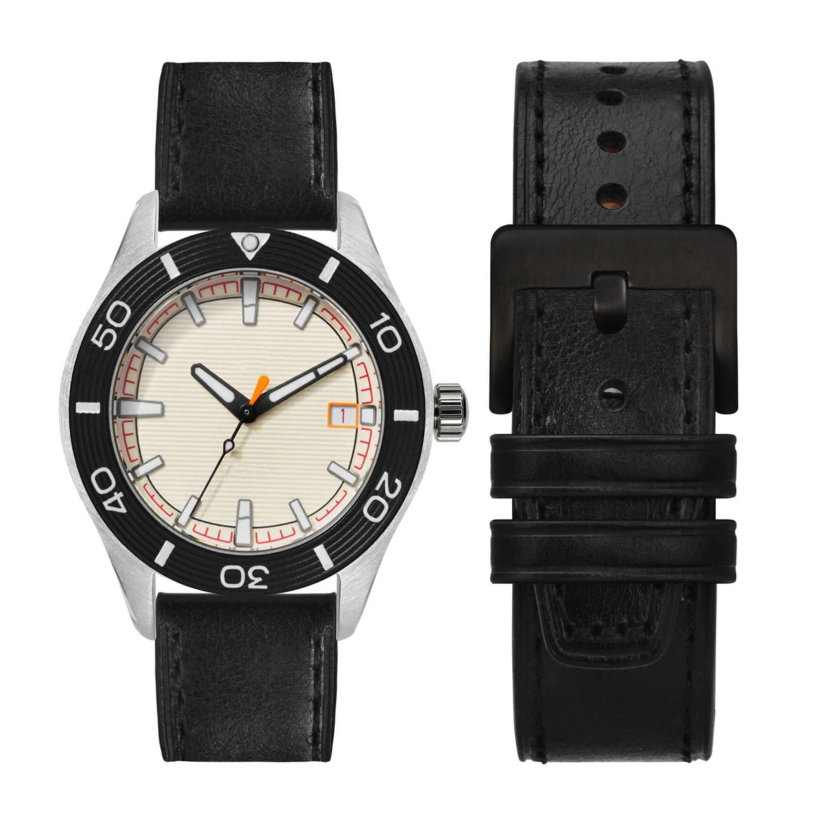 WOCCI 20mm Elite Watch Band, Top Grain Leather, Quick Release, Black Buckle (Black)