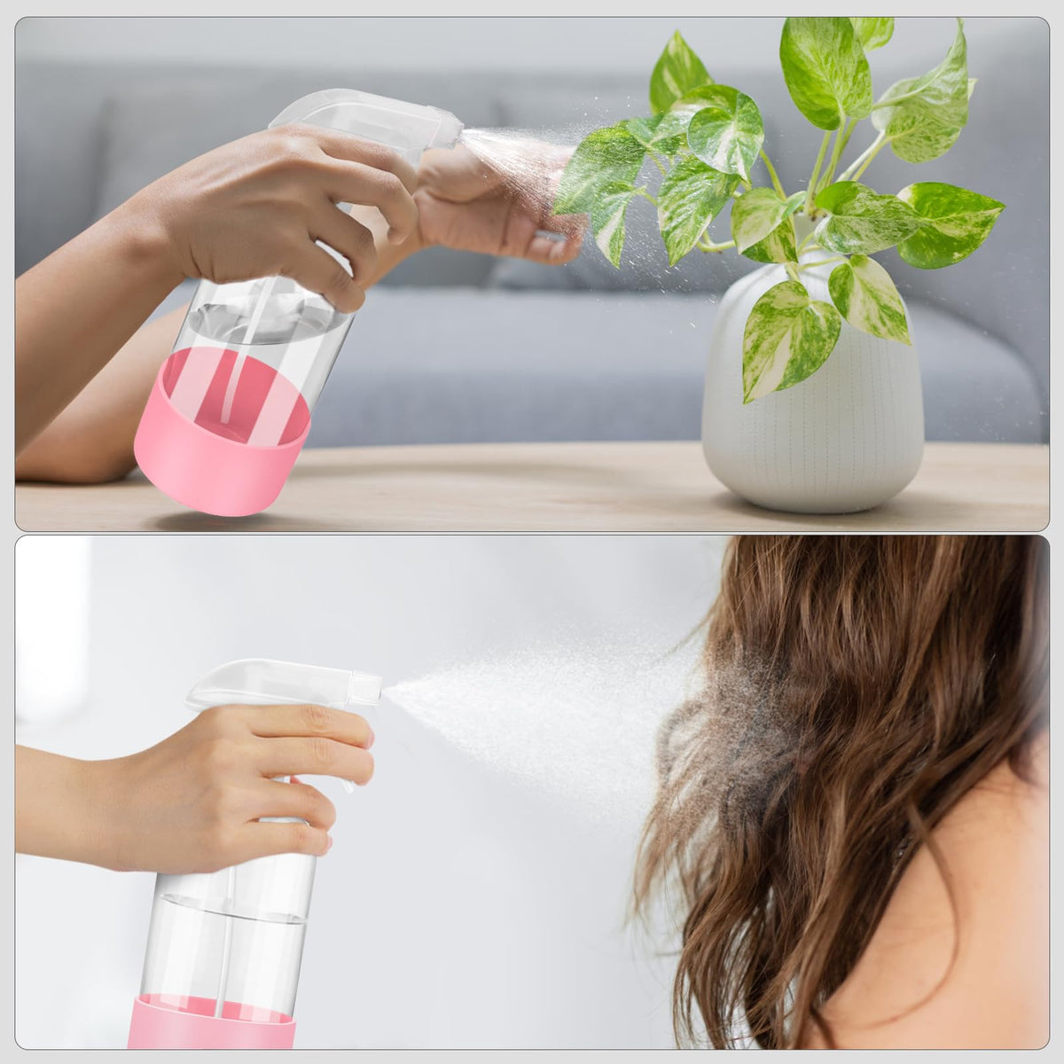 Worldgsb 2 Pack Glass Spray Bottles with Silicone Sleeve, 16 oz Empty Refillable Containers with Adjustable Spray Nozzles, Spray Bottles for Hair, Cleaning Solutions and Plants Pink
