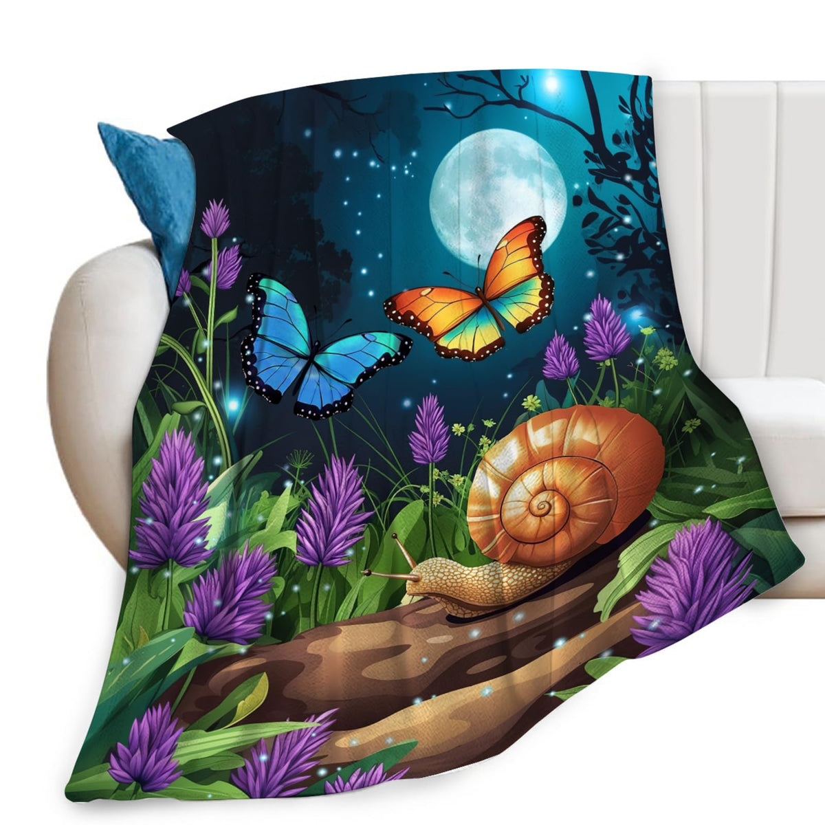 Lovira Snail Butterfly Throw Blanket Snails Forest Woodland Throw Blankets Gifts Stuff Decor Fleece Plush Flannel for Lover Men Women Boys Girls 40"x50"