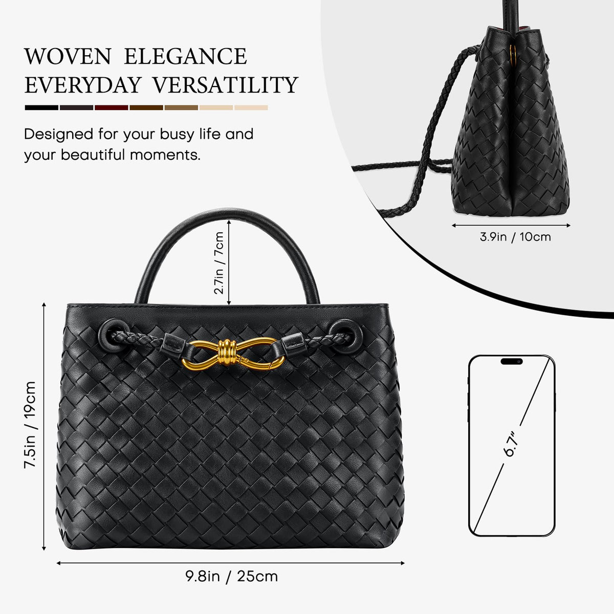 Woven Tote Bag for Women Leather Shoulder Handbag Designer Top Handle Purses(Black)