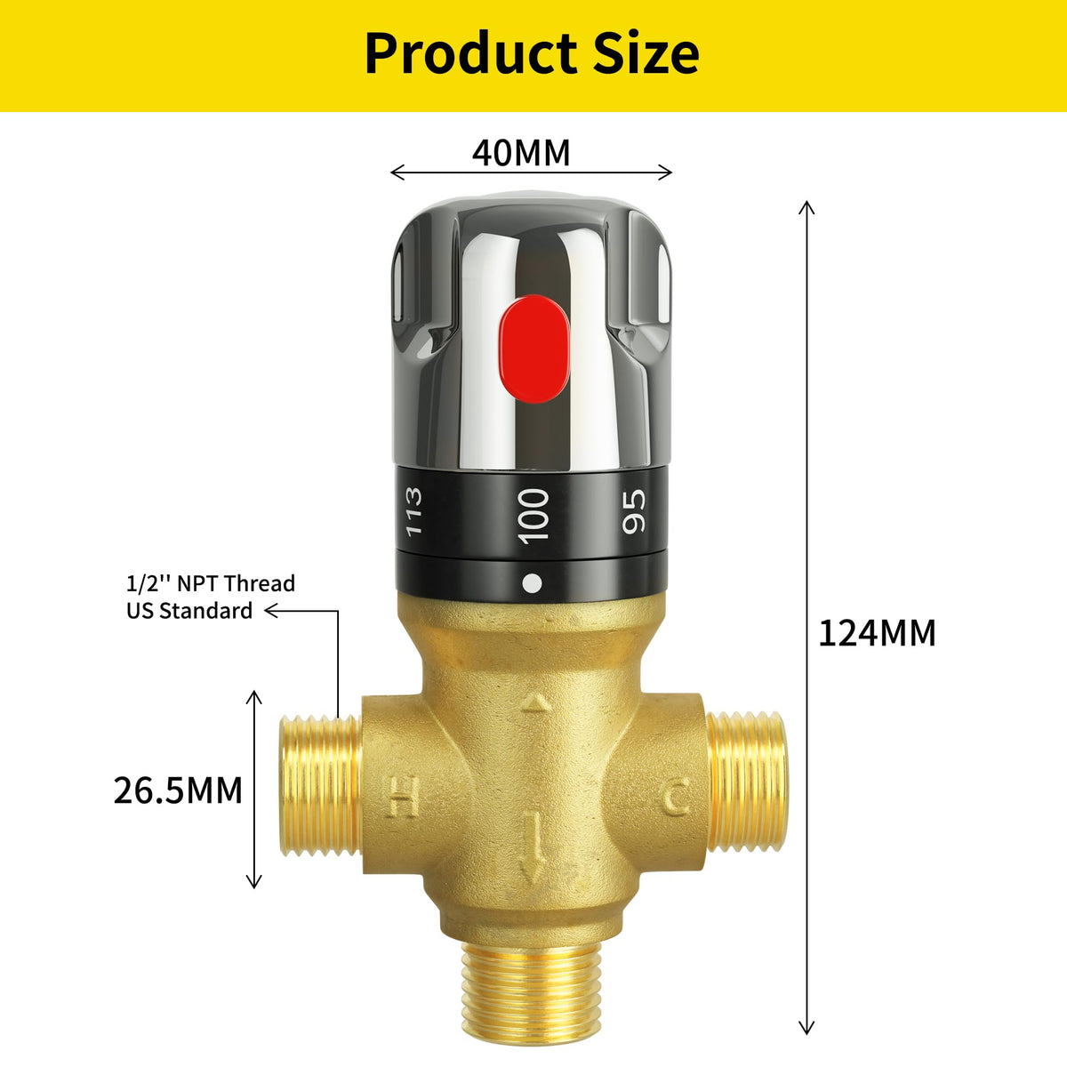 FUGO Thermostatic Mixing Valve, 1/2 NPT Solid Brass Temperature Control Valve