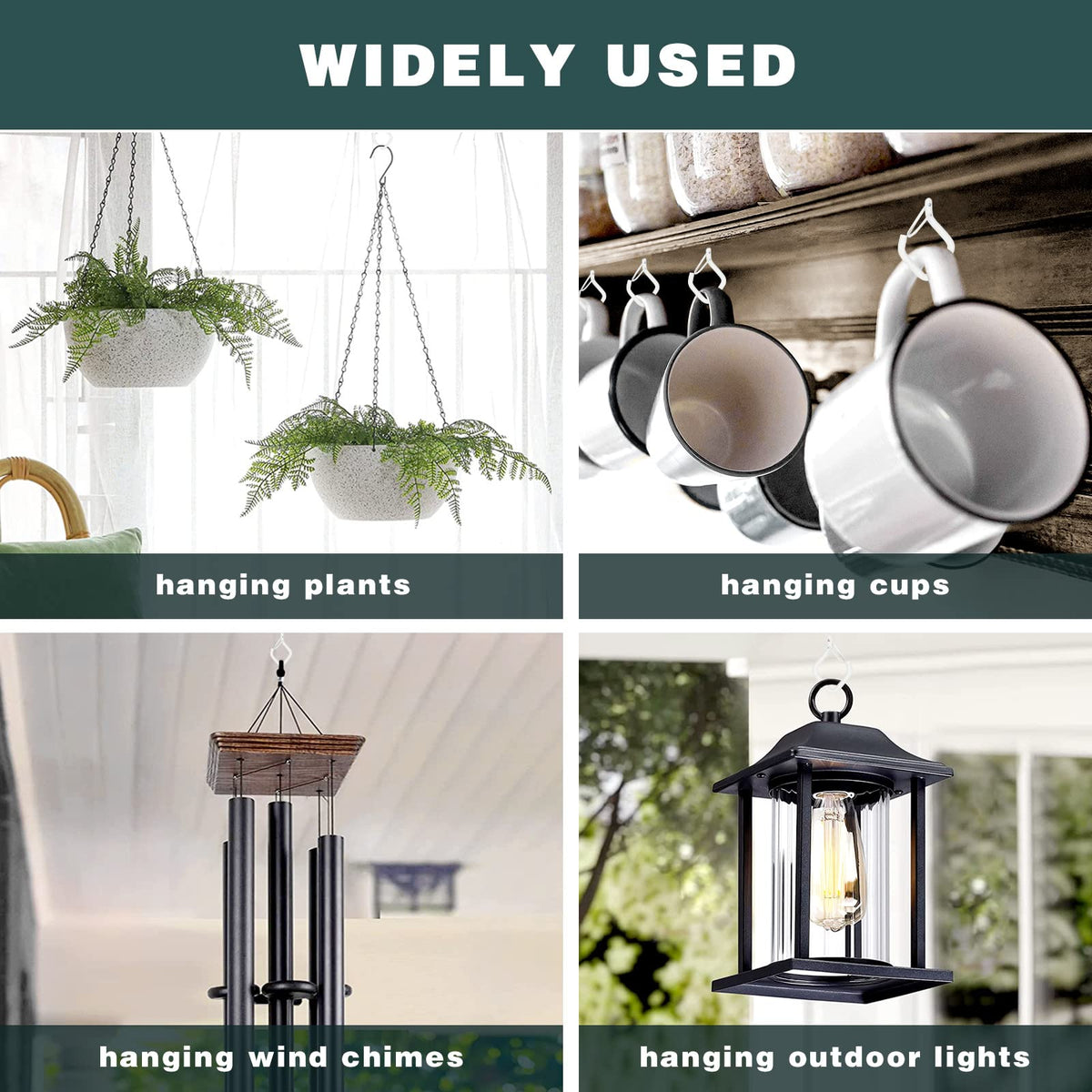 Ticway 20 PCS Q-Hanger Hooks for String Lights, Ceiling Hooks for Hanging Plants, Wind Chimes, Bird Feeders, Lanterns, Christmas Decorations (Square Hanger)