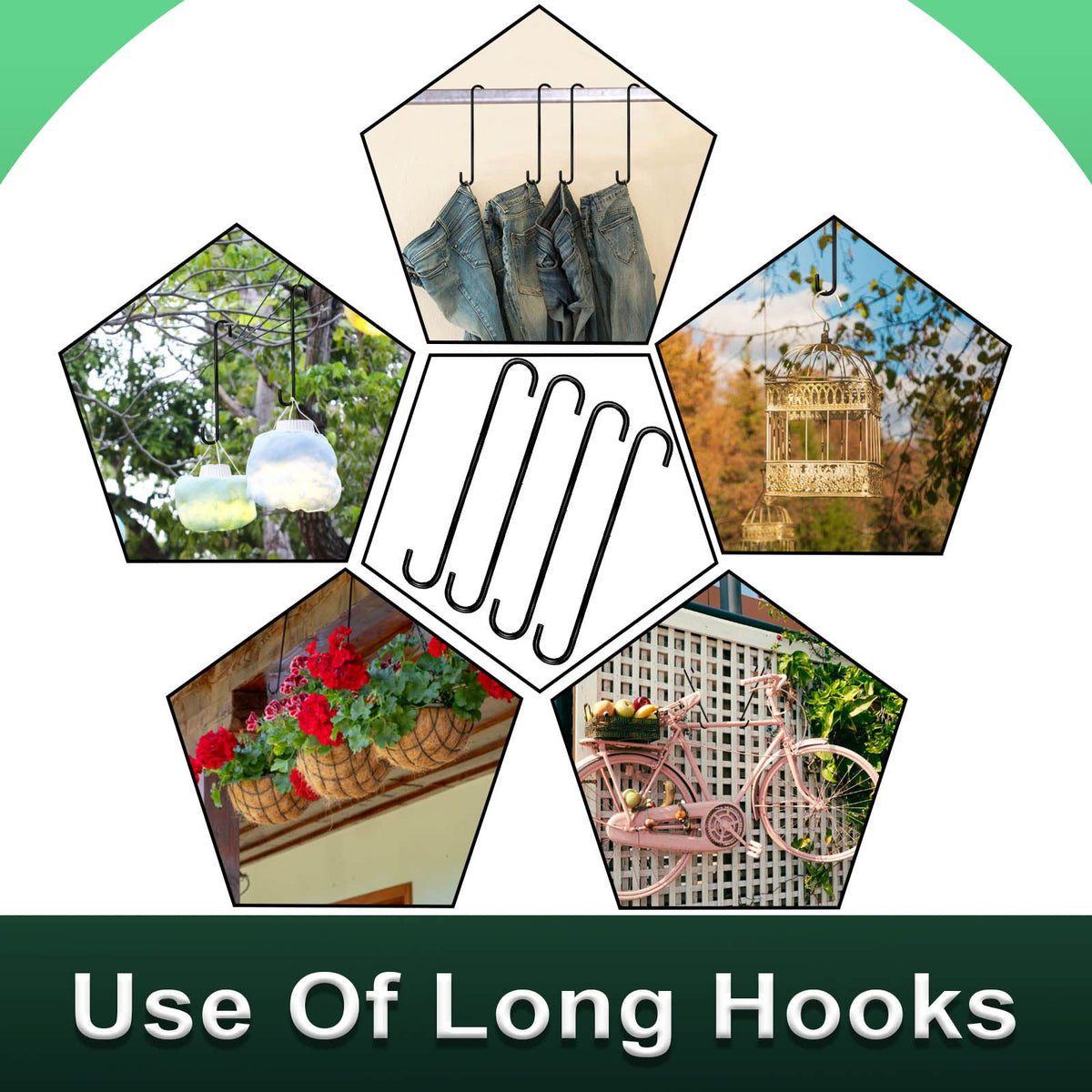 DINGEE 8 Pack 14 Inch Extra Large S Hooks -Heavy Duty Long S Hooks for Hanging Plant,S Hook for Tree Branch,Bird Feeder,Pots and Pans Closet Garden Pergola Indoor Outdoor X-Large
