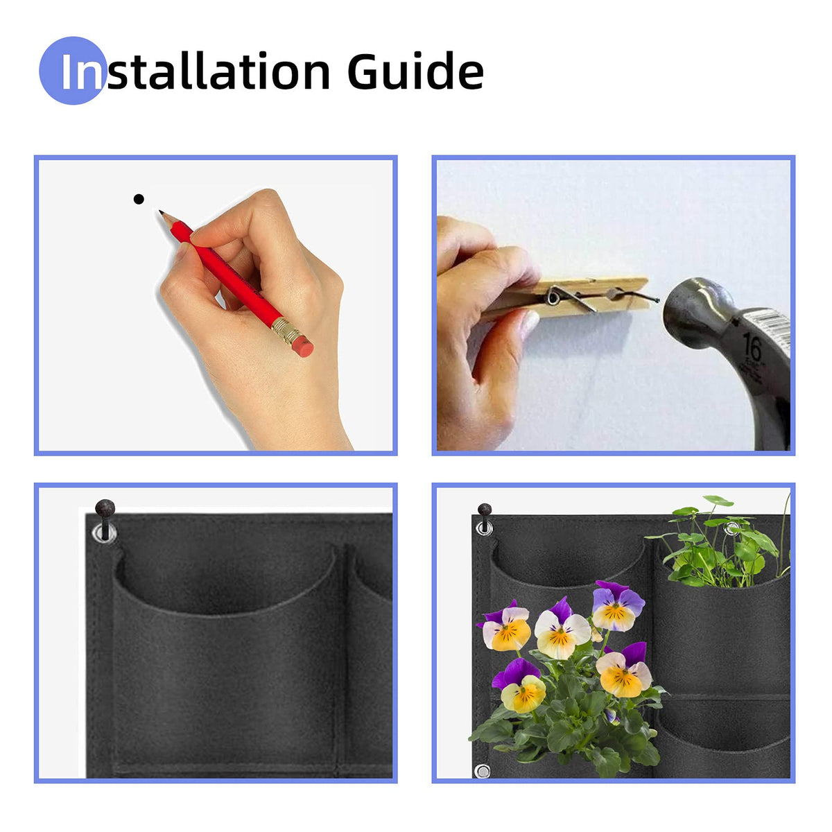 12 Pockets Hanging Planter Bags, Hanging Vertical Wall Mounted Plant Planting Grow Bags, Herb Garden Planter Outdoor Indoor Growing Bag, Gardening Vertical Greening Flower Container(0.6m×0.8m, Black)