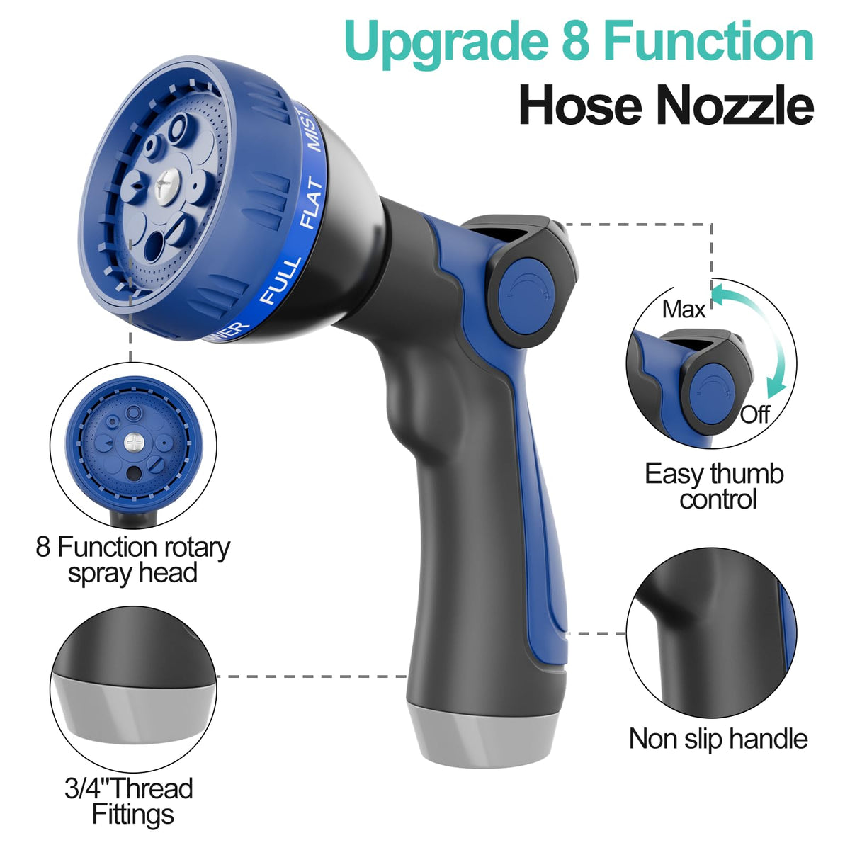 SPECILITE 50ft 304 Stainless Steel Garden Hose Metal, Heavy Duty Water Pipe with Nozzles for Yard, Outdoor - Flexible, Never Kink & Tangle, Puncture Resistant (Aqua)