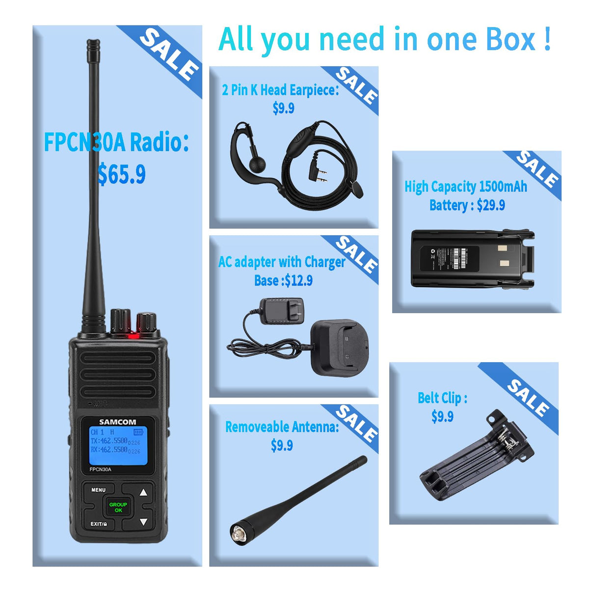 SAMCOM 5W High Power Two Way Radio,Heavy Duty Walkie Talkies for Adults Long Range with Earpieces,Professional UHF 2-Way Radio Rechargeable with 1500mAh Battery and Charger,9 Packs