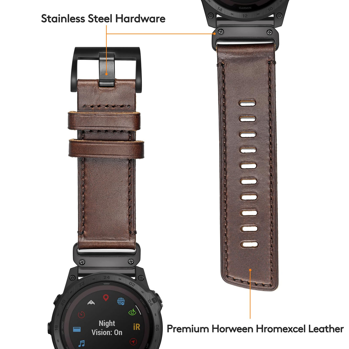 Compatible with Fenix Fenix 8 51mm, 5X Plus Bands Fenix 7X Sport Horween Leather Replacement Watch Strap for Garmin Fenix 5X/Fenix 5X Plus/Fenix 6X/Fenix 6X Pro/Fenix 3/HR/Descent MK1/D2 Delta PX/D2 Charlie…
