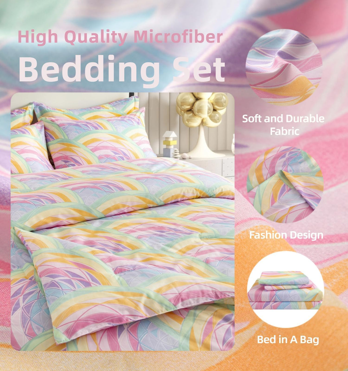 SDY 7 Piece Comforter Set,Soft Bedding Set for Girls，Boys and Kids,All Season Bedding with 1Comforter,1FittedSheet，1FlatSheet，2Pillowcases&PillowShams（Rainbow,Twin