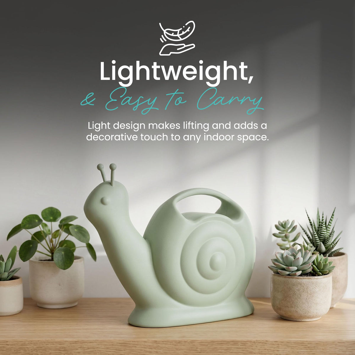 Union Products Snail Watering Can with Built-in Handle, 1.8L Capacity, Light Green - Ideal for Houseplants, Herbs, and Small Garden Beds