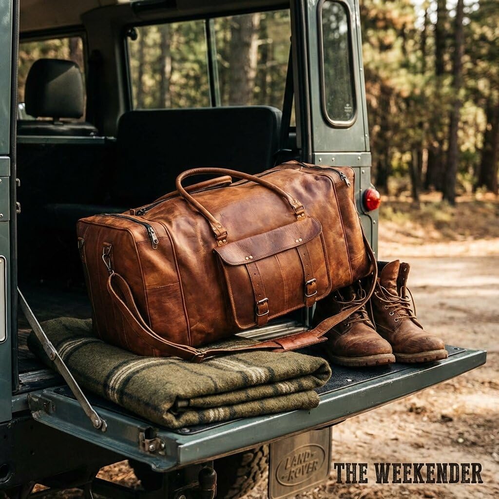 Leather Duffle Bag for Men Luggage Handmade Travel Bag Carry On Luggage Weekender Bags Overnight Gym Sports Cabin Holdall Bag For Airplanes Men And Women (34 Inch Brown)