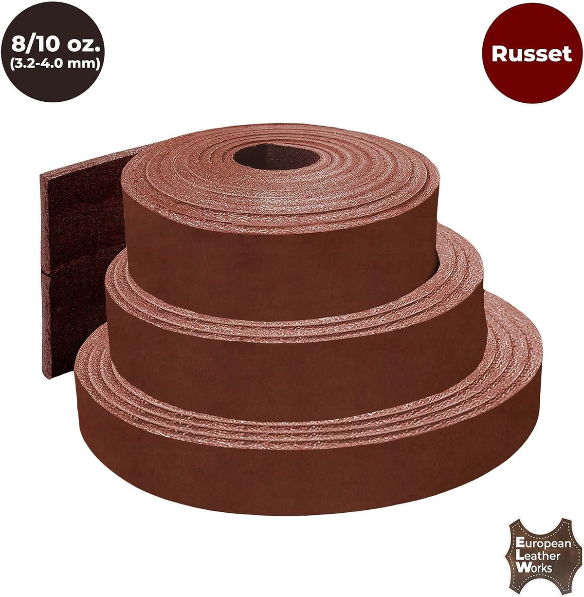 ELW Vegetable Tanned Leather 8-10 oz (3.2-4mm) Russet Straps, Belts, Strips Size: 2-1/4"x72" (5.7x182cm) Full Grain Veg Tan Tooling Leather Cowhide Heavy Craftsmen Grade AB for DIY, Tooling, Carving