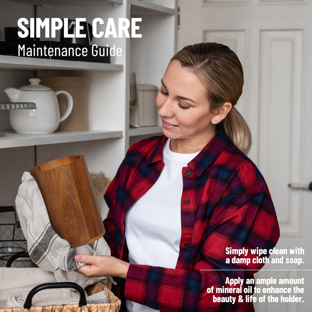 Homeries Acacia wood Utensil Holder for Kitchen Counter Decor, Cooking Utensil Holder Organizer - Kitchen Utensil Storage Organizer for Countertops, Pantry, Bathroom, Office & Center Table
