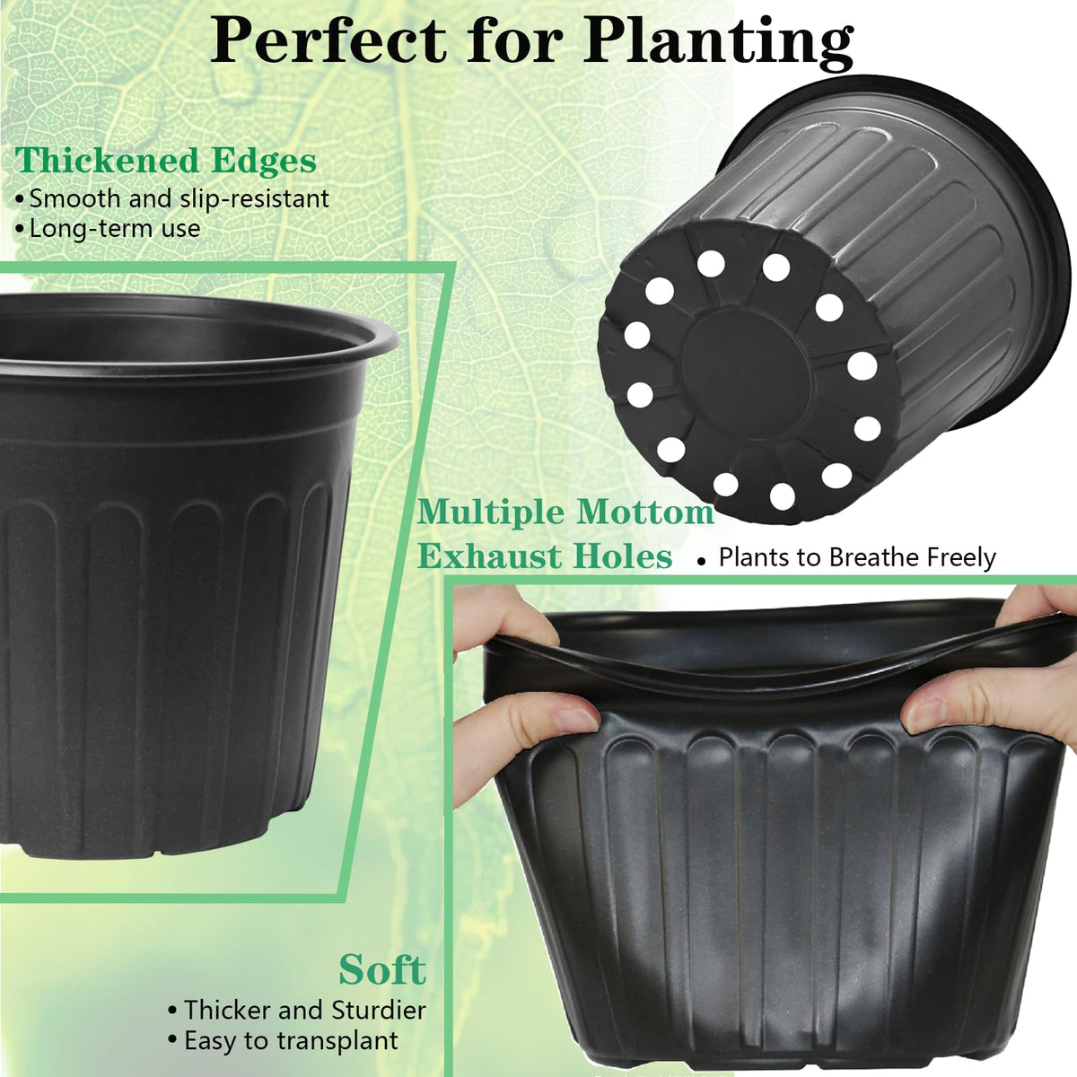 Niiiice 60-Pack 2 Gallon Flexible Plastic Plant Pots with 50Pcs Plant Labels,Thickened Soft Seed Starting Container for Indoor Outdoor Plants, Seedlings, Vegetables, Succulents and Cuttings