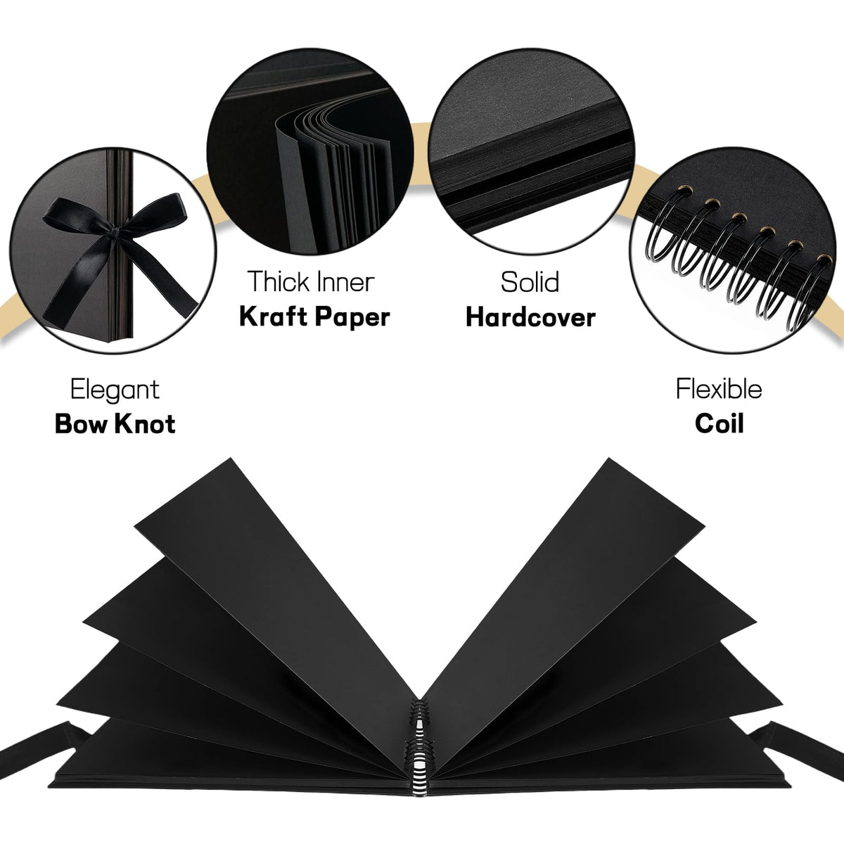 Mauproy 11.5 x 8.5 Inch Black Scrapbook Album, 80 Pages Photo Album with Black Pages, Kraft Paper Hardcover Memory Book with DIY Accessories Kit for Graduation Wedding Travel