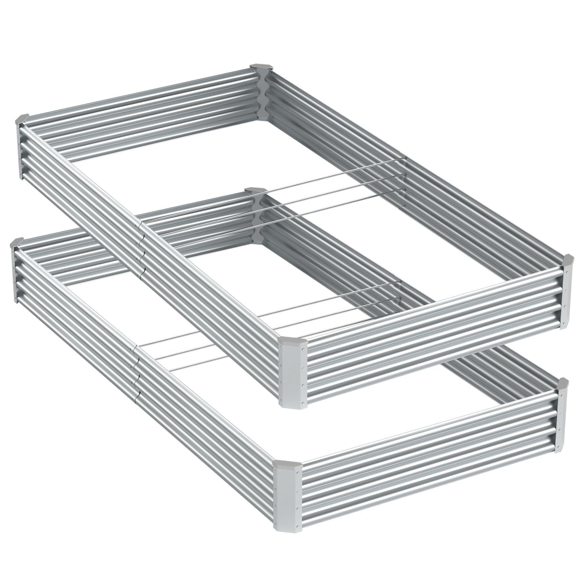Ayen Guard 2PCS 8x4x1FT Galvanized Raised Garden Bed, Galvanized Planter Raised Garden Boxes Outdoor, Large Metal Raised Garden Beds for Vegetables-Silver