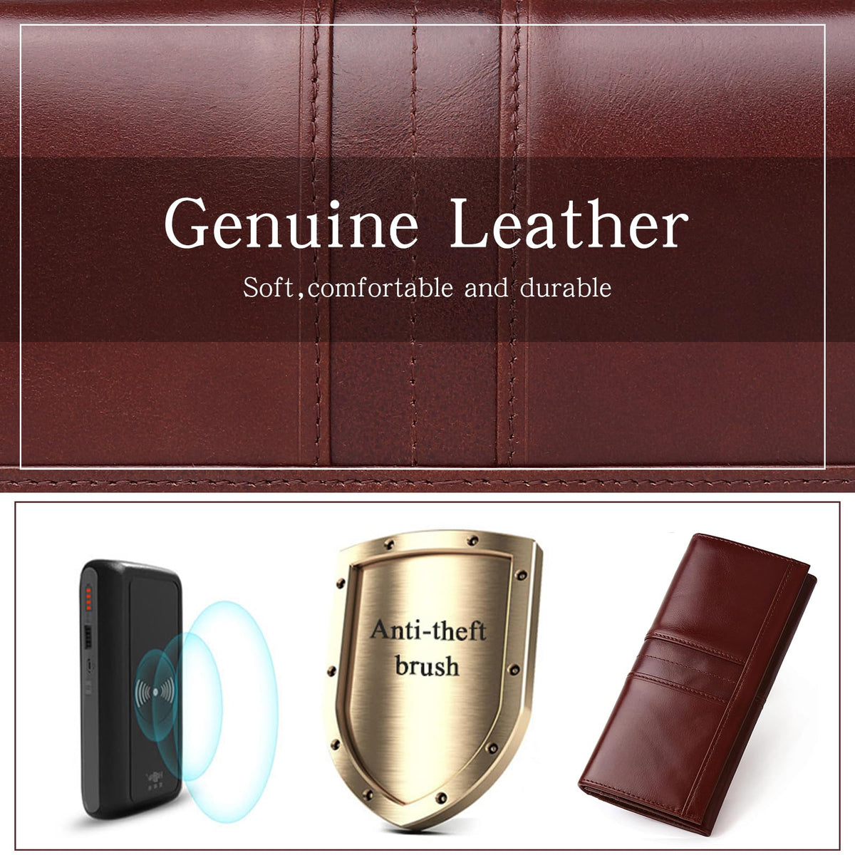 FREYAMIRA RFID Blocking Wallets for Women Leather Long Ladies Wallet Bifold Womens Wallet with Coin Pocket ID Window,Coffee