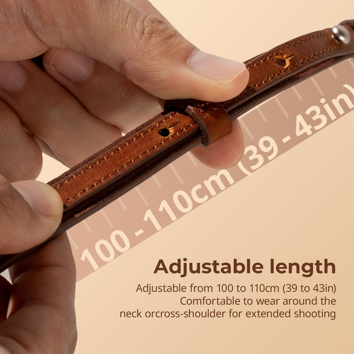 SMALLRIG Universal Leather Camera Shoulder Strap for DSLR Camera, Adjustable 100 to 110cm (39 to 43in), Max Load 10kg (22lb), Ergonomic Shoulder Support for Travel/Vlogging (Brown) -5209