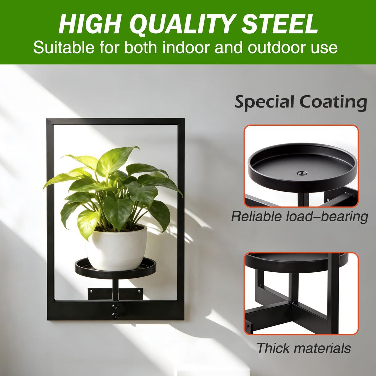 mekpiwu 3 Pack Picture Frame Wall Planters, Hanging Plant Shelves for Indoor Plants, Decorative Plant Stand & Hanger for Living Room, Window, Entryway & Outdoor Use, Black