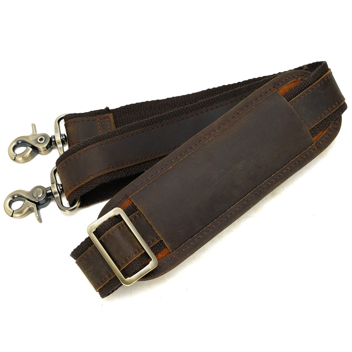 Polare Full Grain Leather Adjustable Replacement Shoulder Strap with Metal Hook for Briefcase Messenger Shoulder Duffel Bag Dark Brown