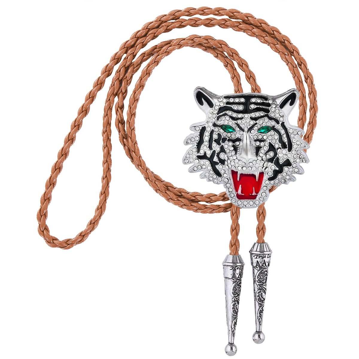 GelConnie Bolo Tie for Men - Crystal Tiger Head Bolo Tie for Men - Brown Leather Cord Western Cowboy Rhinestone Animal Bola Ties