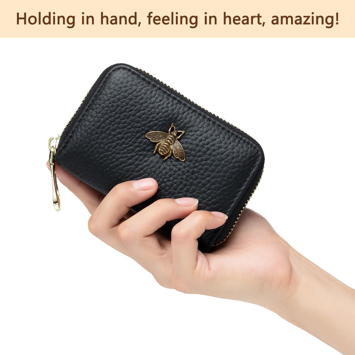 imeetu RFID Credit Card Holder, Small Leather Zipper Card Case Wallet for Women (Lite,Blue)