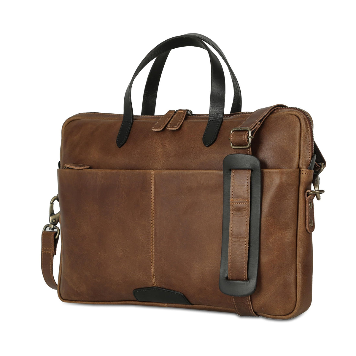 KomalC 15.5 Inch Leather Laptop Sleeve with Trolley Strap – Slim Genuine Leather Bag for upto 16" Laptops – Office Briefcase with Shoulder Strap & Organizer