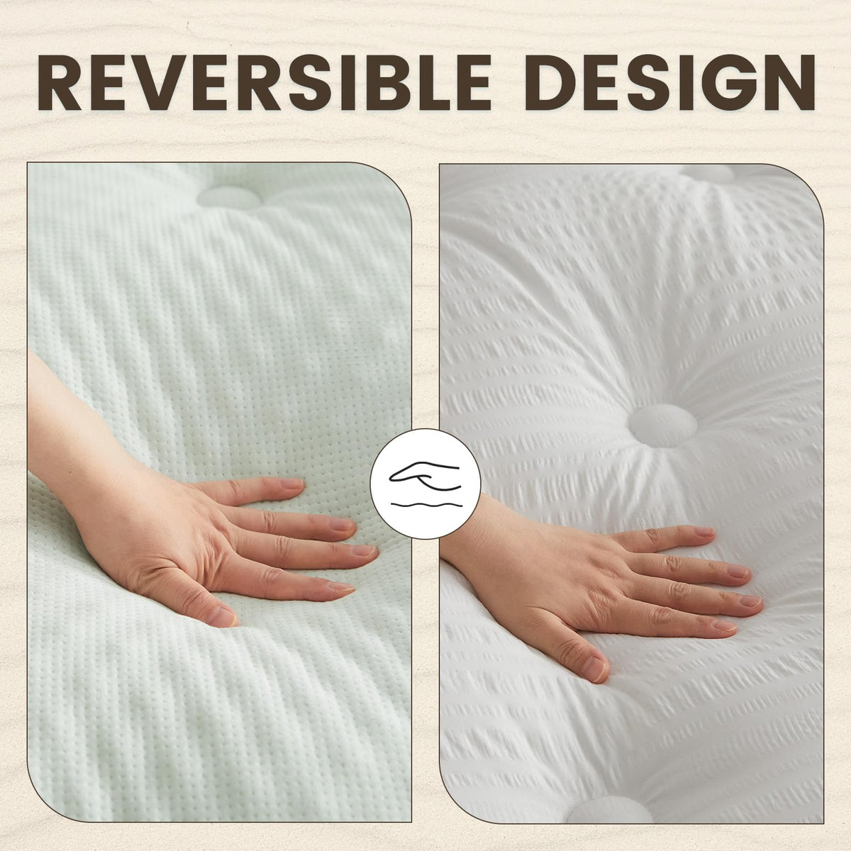 QUIETSEA Reversible Queen Mattress Topper Egg Crate Memory Foam Mattress Topper, Bamboo Viscose Mattress Pad Queen, Noiseless Waterproof Mattress Cover with Deep Pocket Stretches up to 21", 60" x 80"