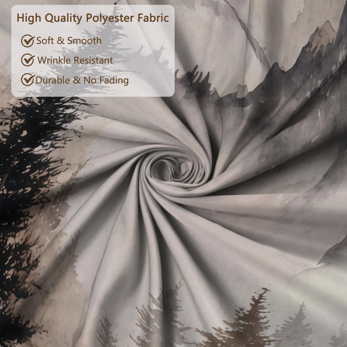 Xiazhilaio Mountain Mist Forest Shower Curtain with Rings – 71x74 Inch Waterproof Fabric Bath Curtain with Hooks, Nature Landscape Scenic Bathroom Curtain for Rustic Cabin Style Home Accent