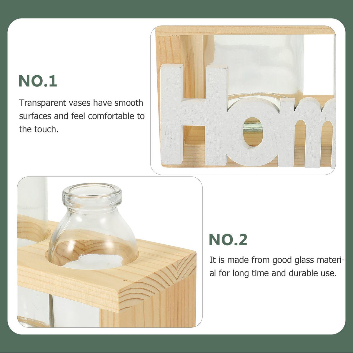 LALAFINA Nordic Style Hydroponic Plant Holder Glass Vase with Wooden Stand, Indoor Desktop Planter Terrarium for Home Garden Décor, 2pcs