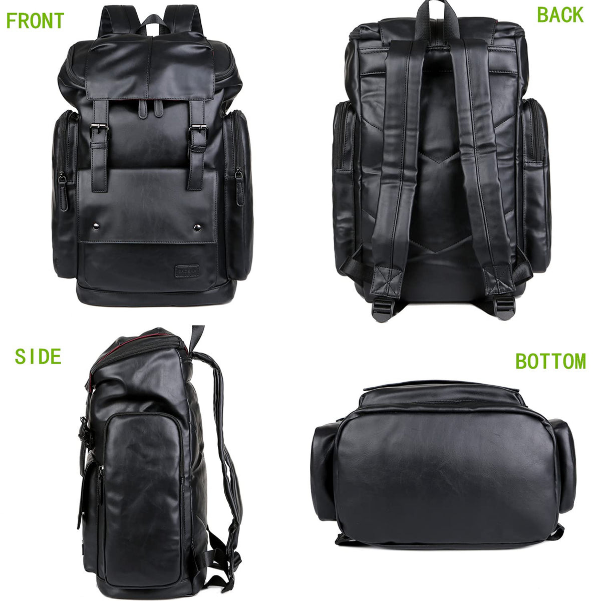 Baosha BP-16 PU Leather Casual Backpack 15.6inch Laptop Backpack Travel Backpack Hiking Comping Backpack Daypack Black