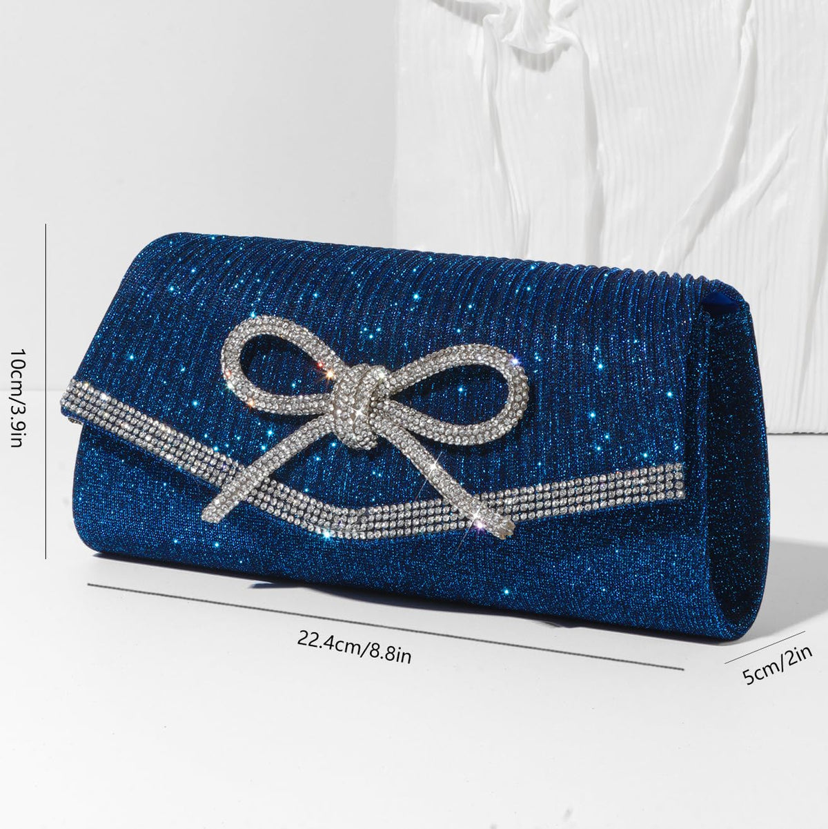 Trisapu Bow Evening Bag Sparkly Clutch Purses for Women Wedding Glitter Rhinestone Party Prom Purse Dressy Clutch Bags Blue