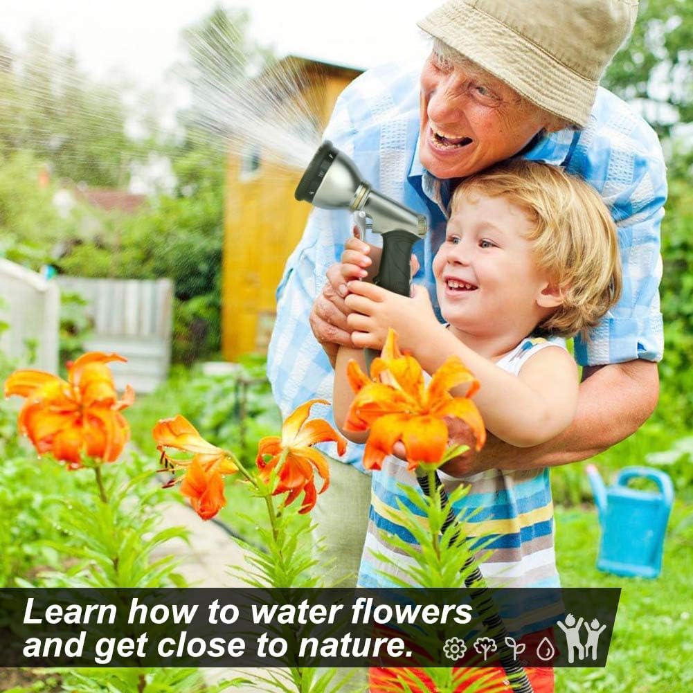 Garden Hose Nozzles 9 Adjustable Patterns Hose Spray Nozzle Heavy Duty Metal Hose Nozzle Spray Slip Resistant Water Sprayer for Cleaning/Watering Lawn Garden/Pets Shower/Car Washing (Orange)